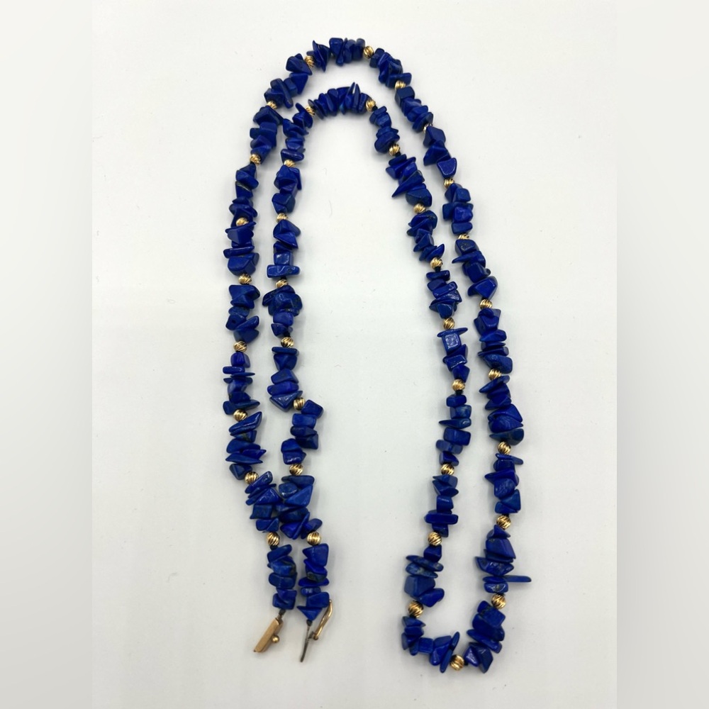 Lapis Lazuli 14K Gold Necklace. 32” length. - Picture 3 of 7
